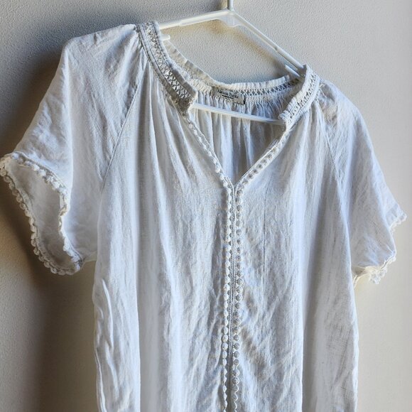 Alessia Pacini White 100% Linen V-Neck Short Sleeve Jersey Size Small - Picture 2 of 15